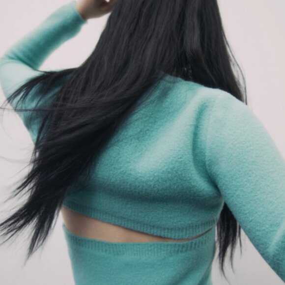 Knit Arm Warmer Sweater Turquoise Knit Sweater Top - Picture 4 of 4